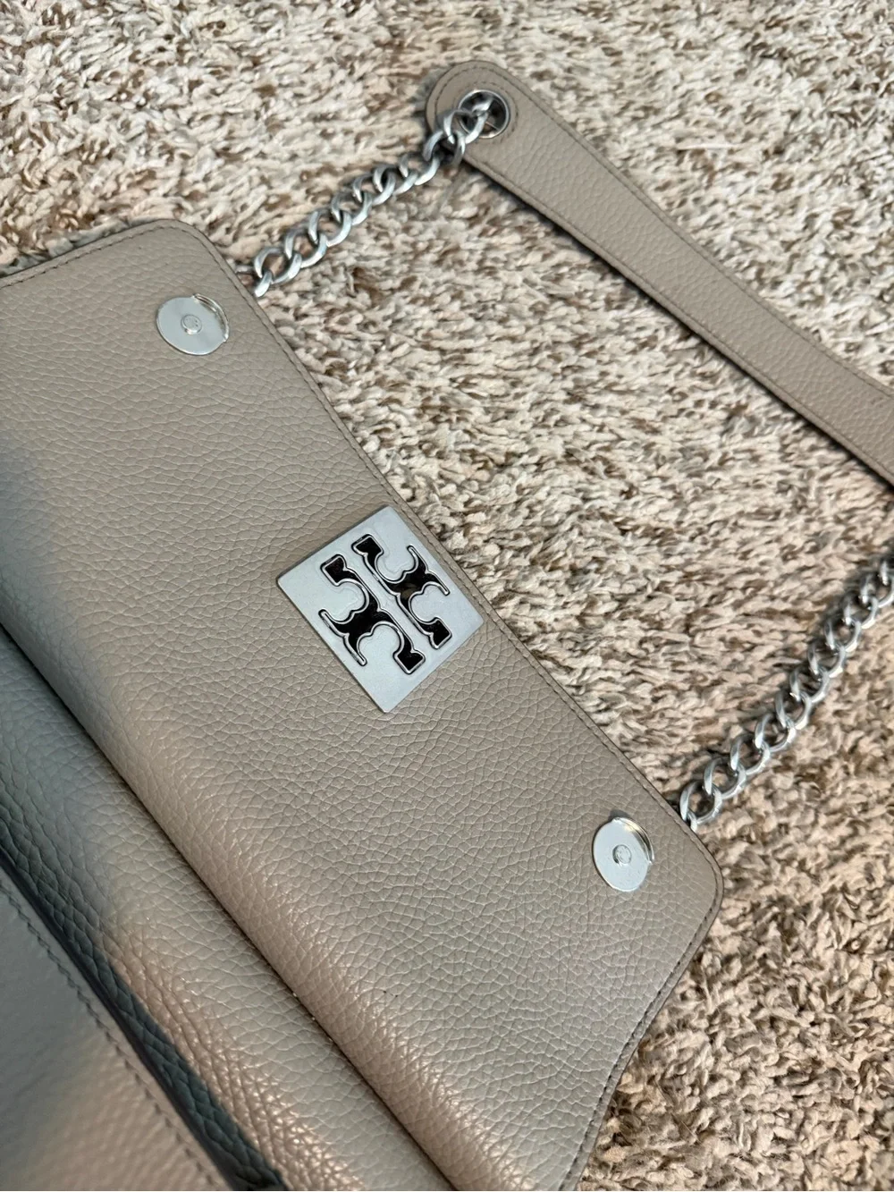 Tory Burch Pebbled Gray Leather Chain-Handle Shoulder Bag